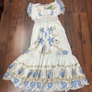 Farm Rio Romantic Richelieu Off-White Maxi Dress XL
